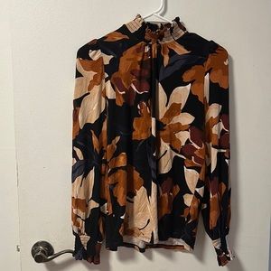 RW&CO- long sleeves shirt - Women small - Black&Dark Blue & Pink-With Colar #050